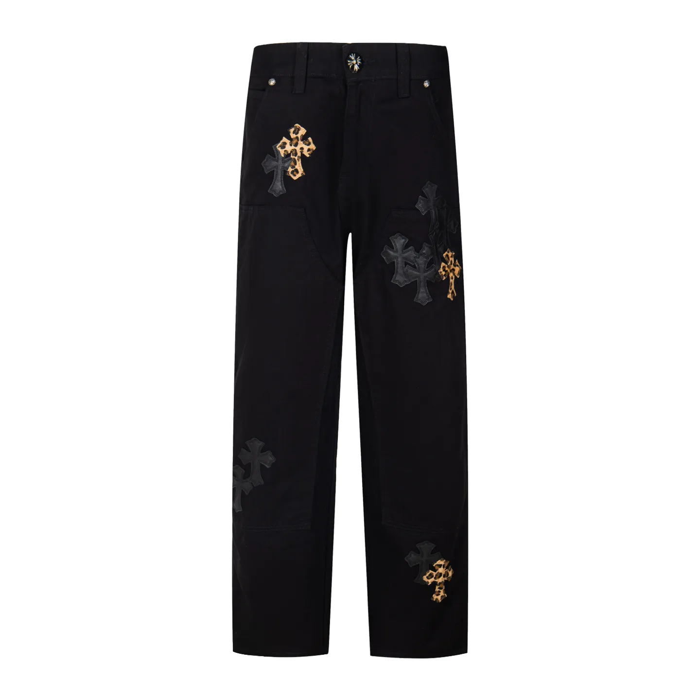 P260 Chrome Hearts Leopard Print Jeans with Black Leather and Wooden Leather Elements Washed Jeans. Really restores the ultimate vintage texture. Three-dimensional version. Loose and comfortable, not picky about the figure. Makes taller and slimmer. Factory-made. Original factory quality control. Same style for men and women. Can be matched with couples. Versatile recommendation. Must-have jeans for all seasons. Fashionistas have been disappointed. From the quality selection of fabrics, the tailoring of details, and the matching of patterns, they are all impeccable! The upper body is so handsome when worn...it can be easily worn by men, women and children! The craftsmanship is made of heavy-duty washed pure cotton denim fabric. After washing, it is soft and thick. It is very stylish when worn on the body. Style number: 1776# Color: black Size: 28 30 32 34 36